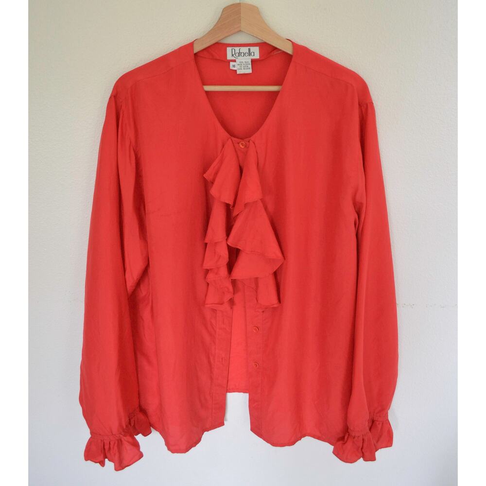 Silk Vintage Red Ruffle Blouse Size Large